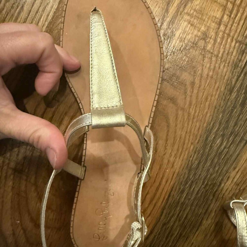 Lilly Pulitzer Jackie Gold Leather Thong Sandal Sz 9.5 Women's with the Box